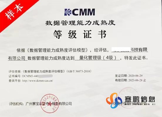 DCMM（量化管理级4级）数据管理能力成熟度评估