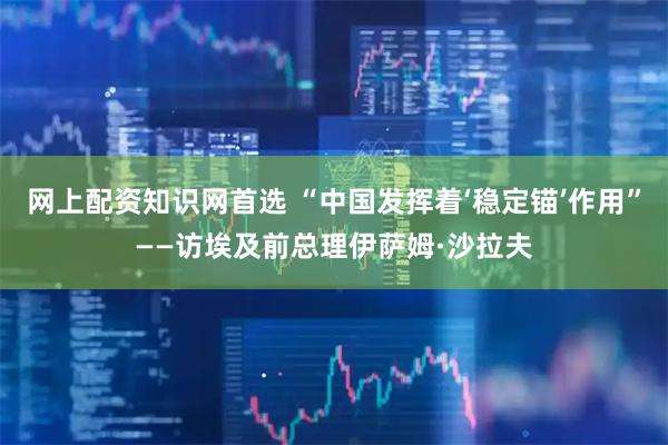 网上配资知识网首选 “中国发挥着‘稳定锚’作用”——访埃及前总理伊萨姆·沙拉夫
