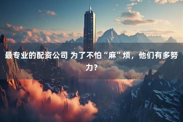最专业的配资公司 为了不怕“麻”烦，他们有多努力？